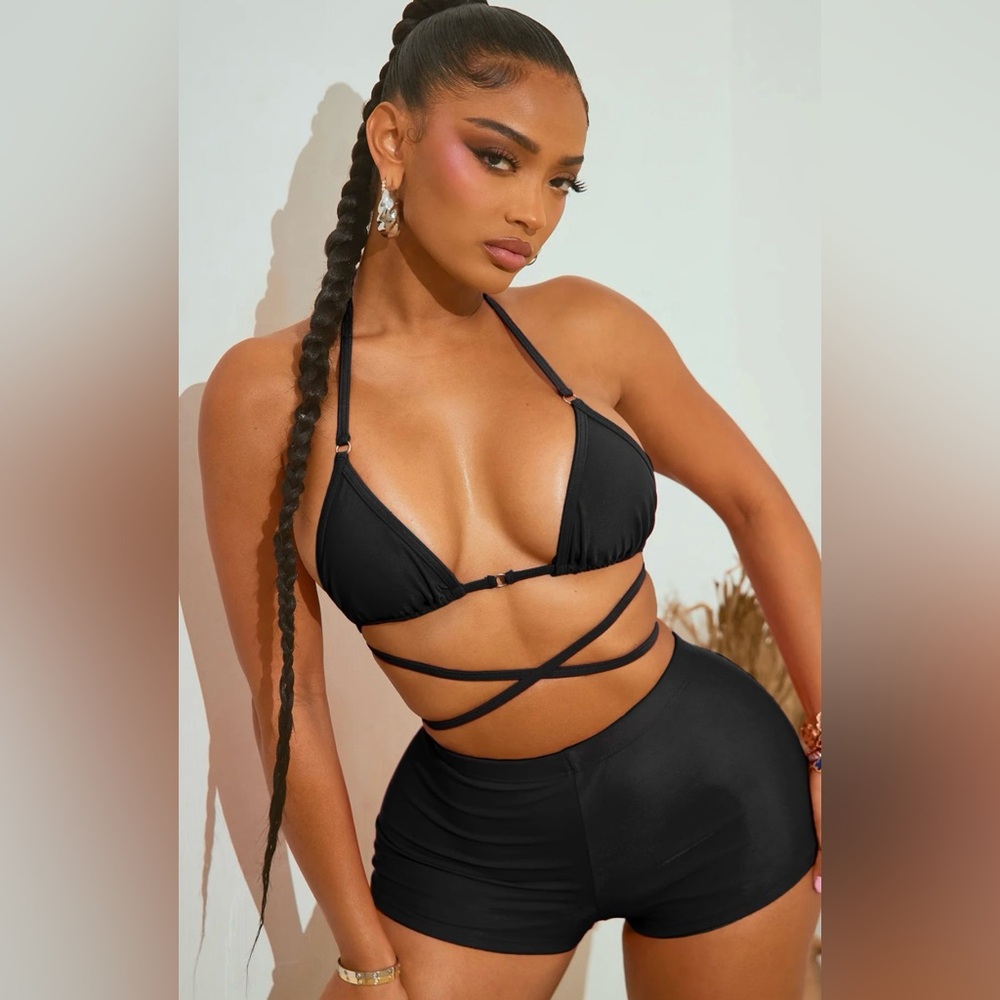 Fashion Nova Miley Triangle 2 Piece Boyshort Bikini Set